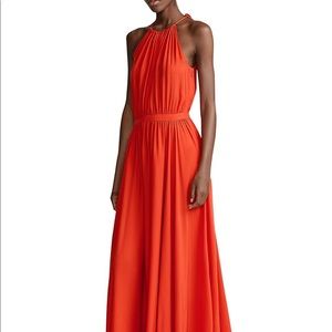 Polo Ralph Lauren Red Keyhole Halter Maxi Crepe Dress